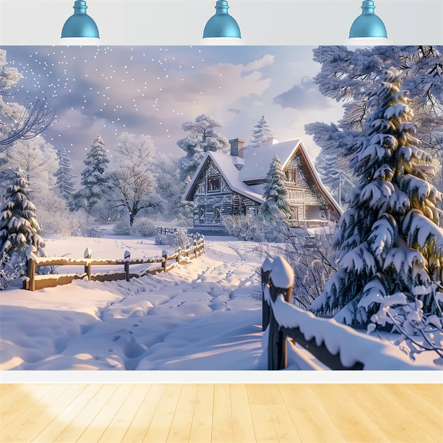 Toile de Fond Chalet Enneigé dans la Forêt de Noël BRP8-63