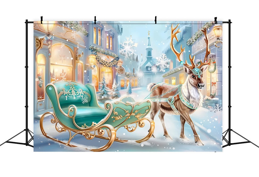 Toile de Fond Rennes Royaux et Traîneau en Ville de Noël BRP8-74