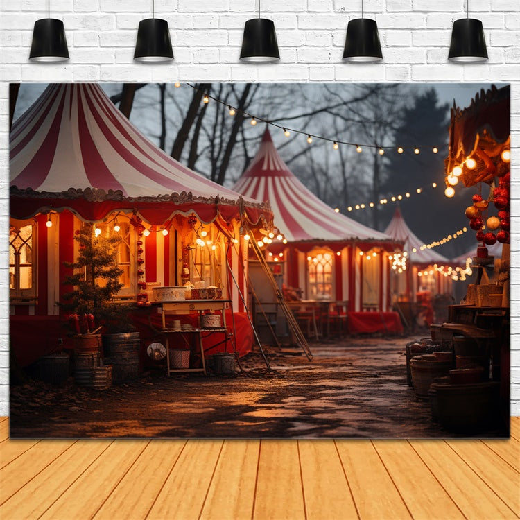 Toile de fond Tentes de carnaval de Noël avec guirlandes lumineuses BRP9-104