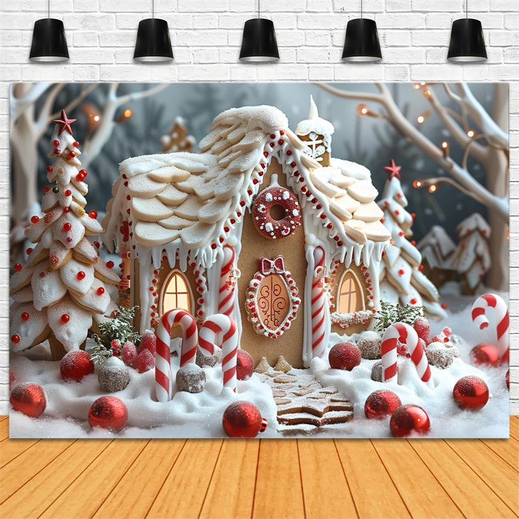 Toile de fond Village de Noël avec cannes en sucre et maison en pain d'épices BRP9-112