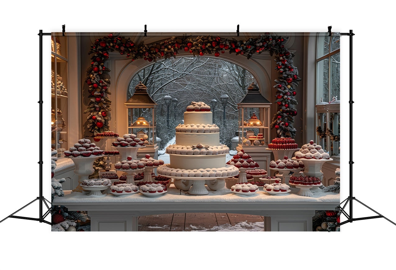 Toile de fond Table de desserts de Noël avec gâteaux enneigés BRP9-115