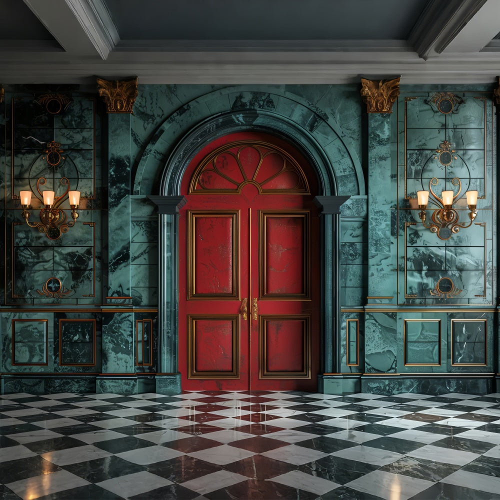 Toile de fond Porte royale rouge et hall opulent en marbre BRP9-123