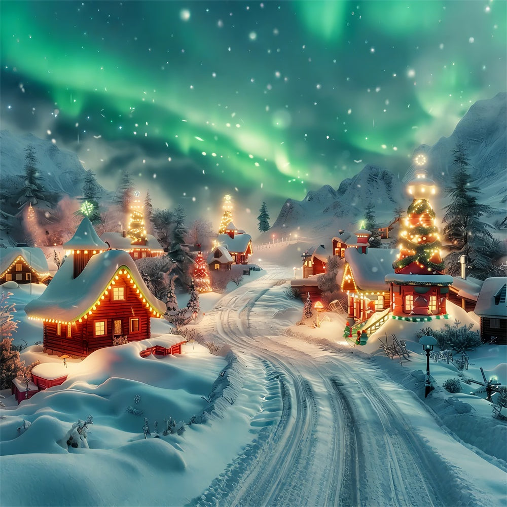 Toile de fond Aurores boréales le soir de Noël au village BRP9-125