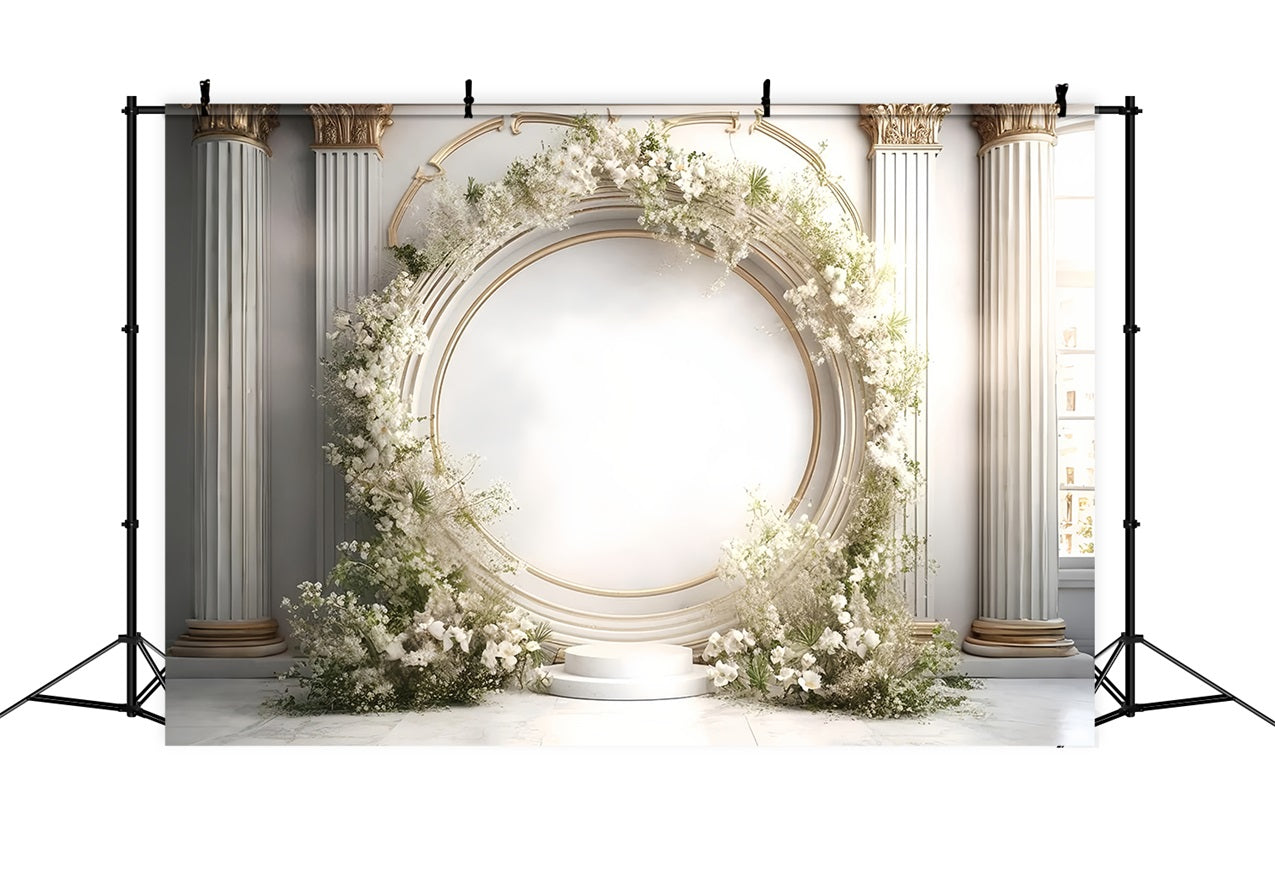 Toile de fond Élégante arche florale blanche colonnes bohème BRP9-271