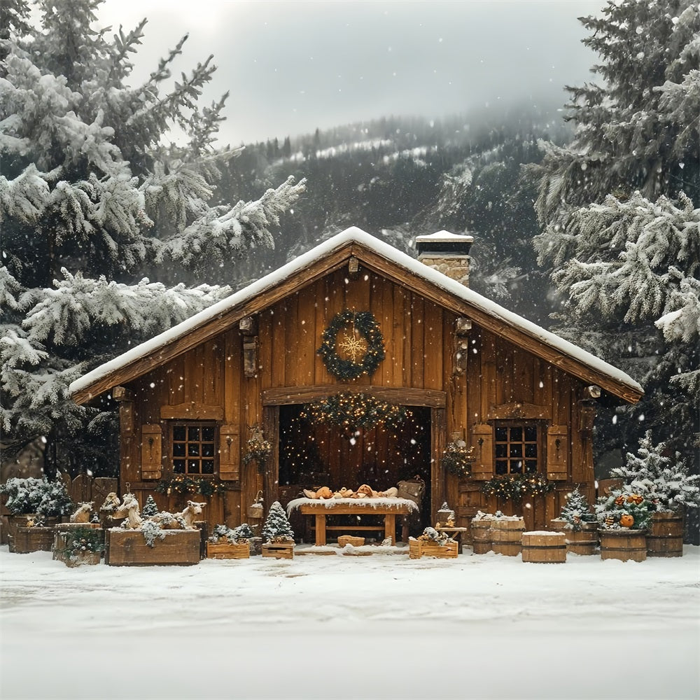 Toile de fond Chalet enneigé Forêt Merveille hivernale BRP9-302