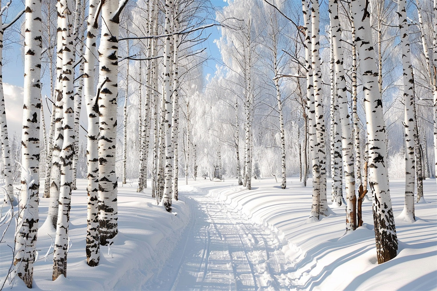 Toile de fond Chemin enneigé à travers forêt hivernale BRP9-321
