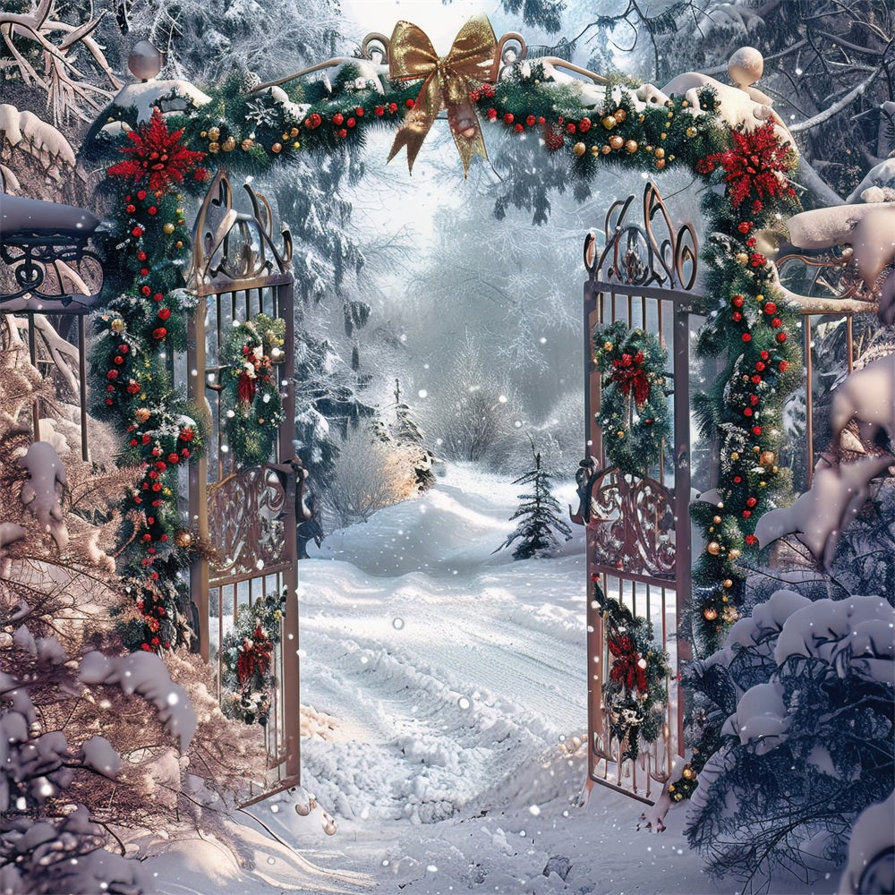 Toile de fond Arche décorée Forêt enneigée hivernale BRP9-333