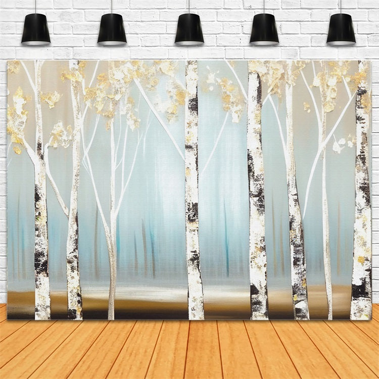 Toile de fond Forêt sereine Bouleau Lumière brumeuse Hiver BRP9-342