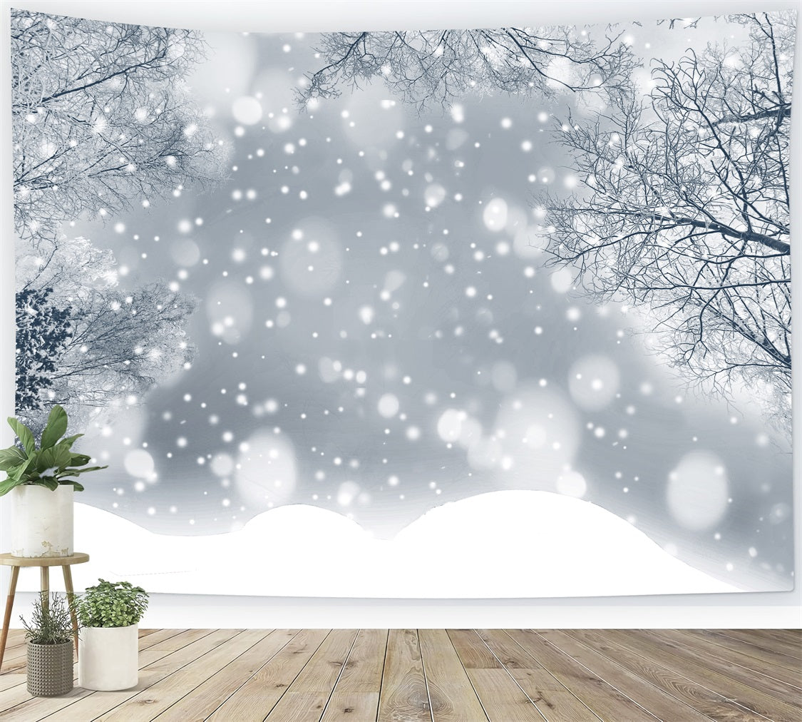 Toile de fond Forêt scintillante Flocons de neige givrés Hiver BRP9-344