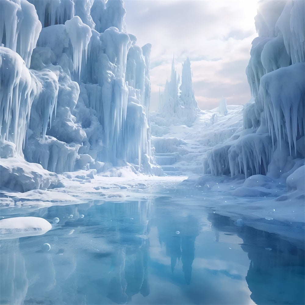 Toile de fond Grottes de glace majestueuses Reflets d'eau BRP9-353