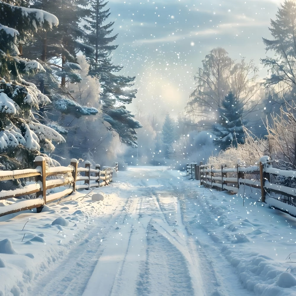 Toile de fond Clôture enneigée Route forestière hivernale BRP9-356