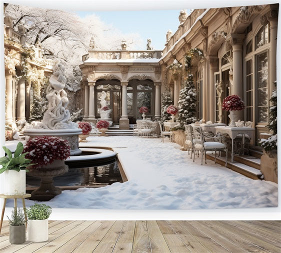 Toile de fond Cour vintage hivernale Fleurs Neige BRP9-371