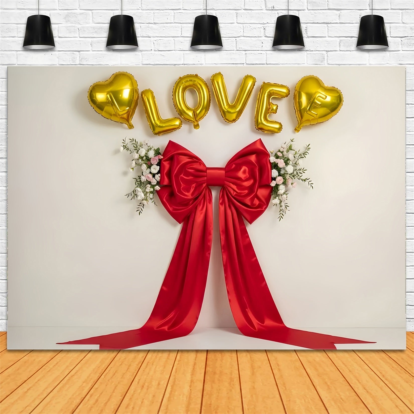 Toile de fond Saint Valentin Cœurs Dorés et Ruban Rouge Par Magali