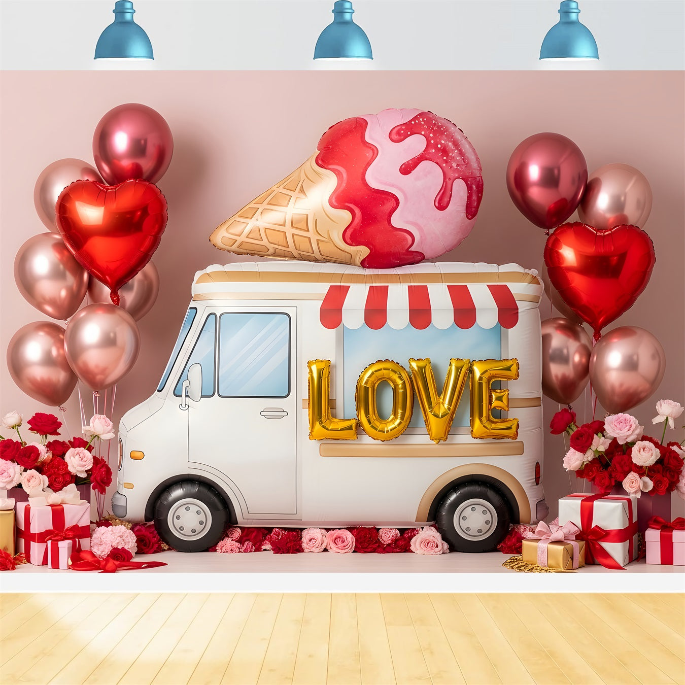 Toile de fond de Saint Valentin Décor Camion de Glaces Romantique Par Magali