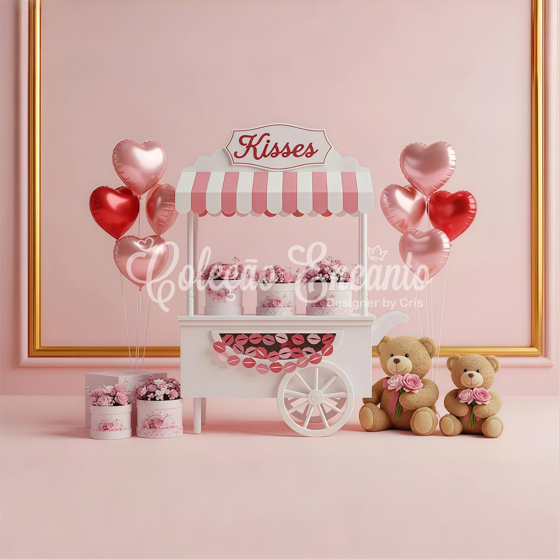 Toile de fond de St Valentin Chariot de Baisers Floral Romantique Par Magali