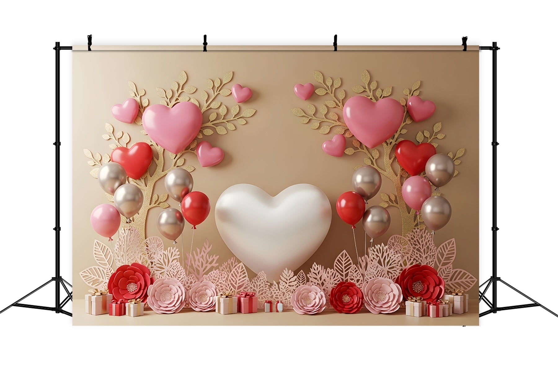 Fond Photo Saint Valentin Ballons Cœur et Fleurs Par Magali