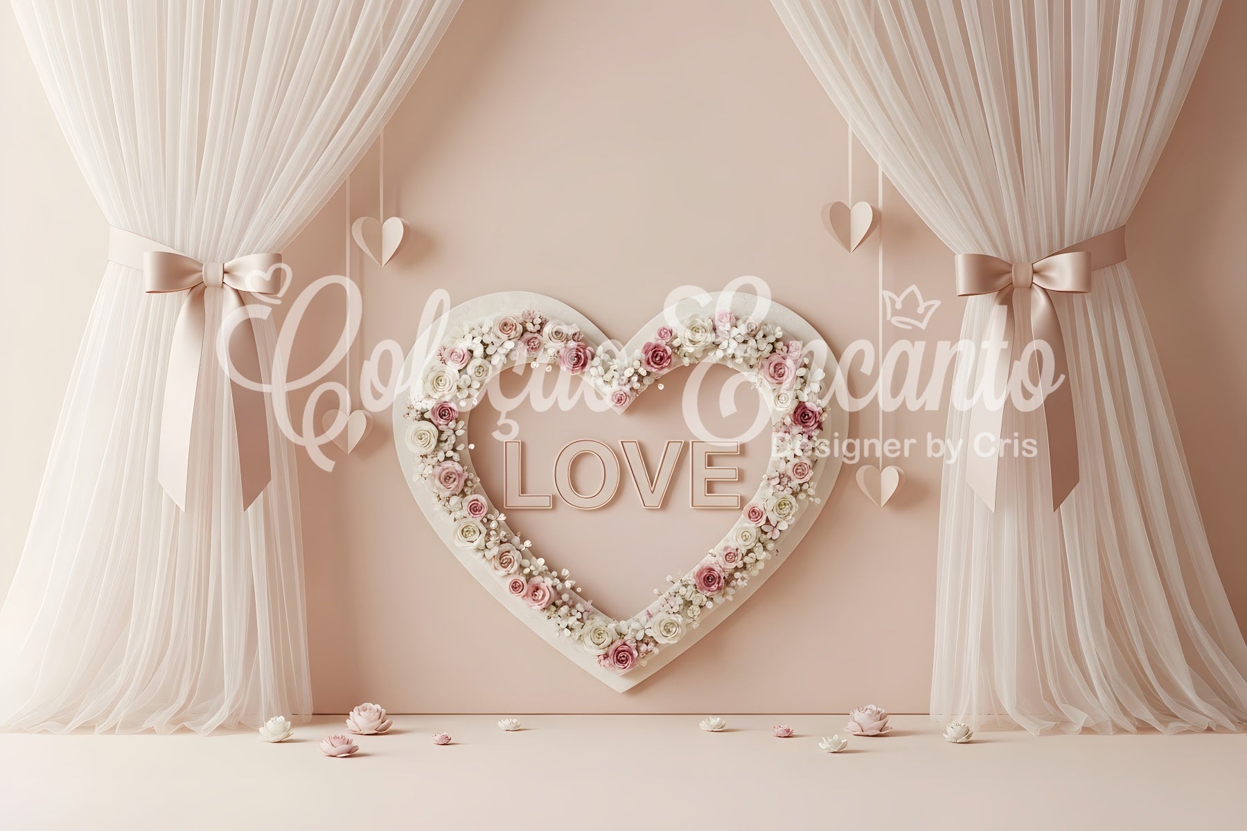 Fond Photo de Saint Valentin Décor Cœur Floral Romantique Par Magali