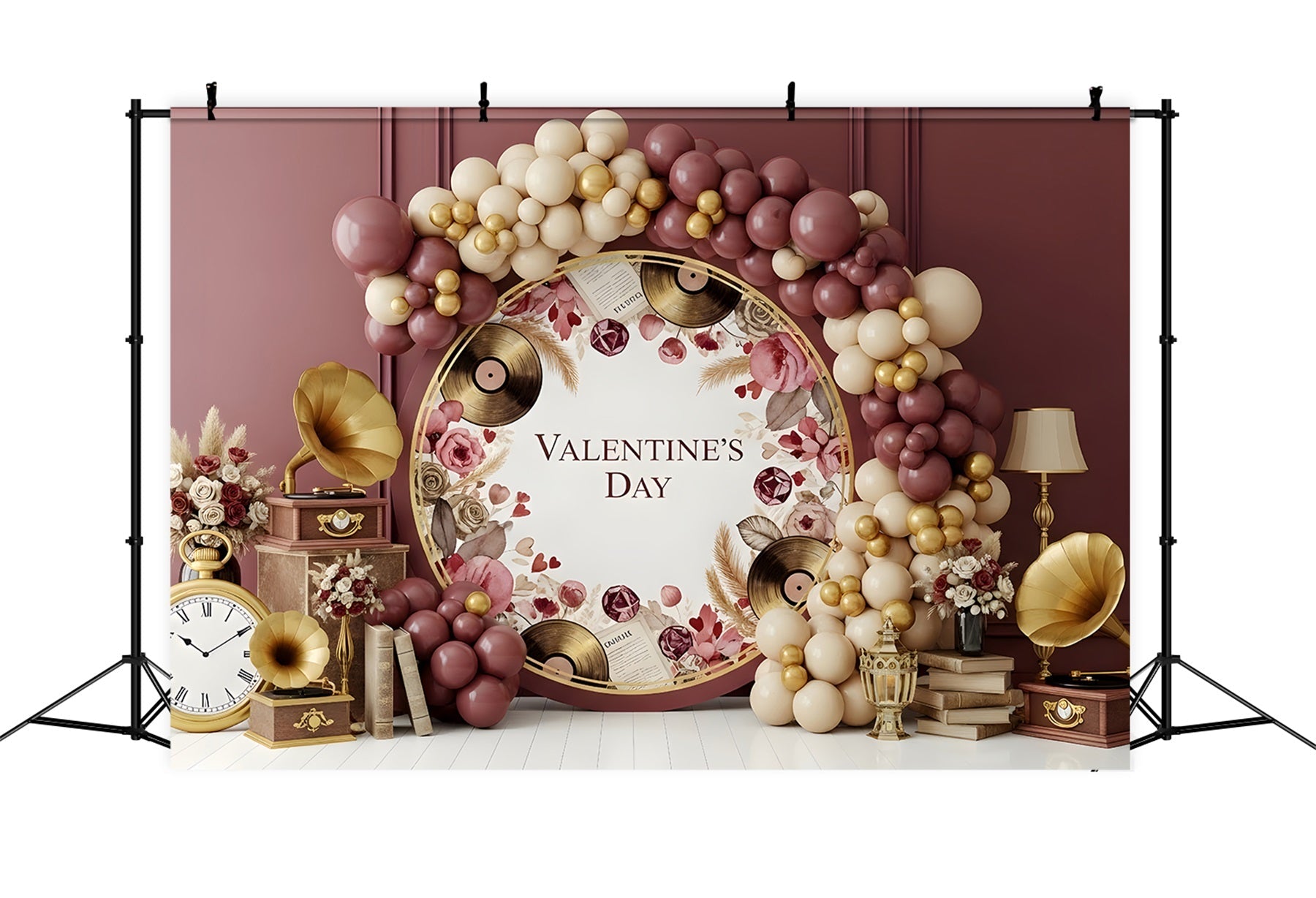 Toile de fond Romantique Composition de Roses et Vinyles Vintage Par Magali