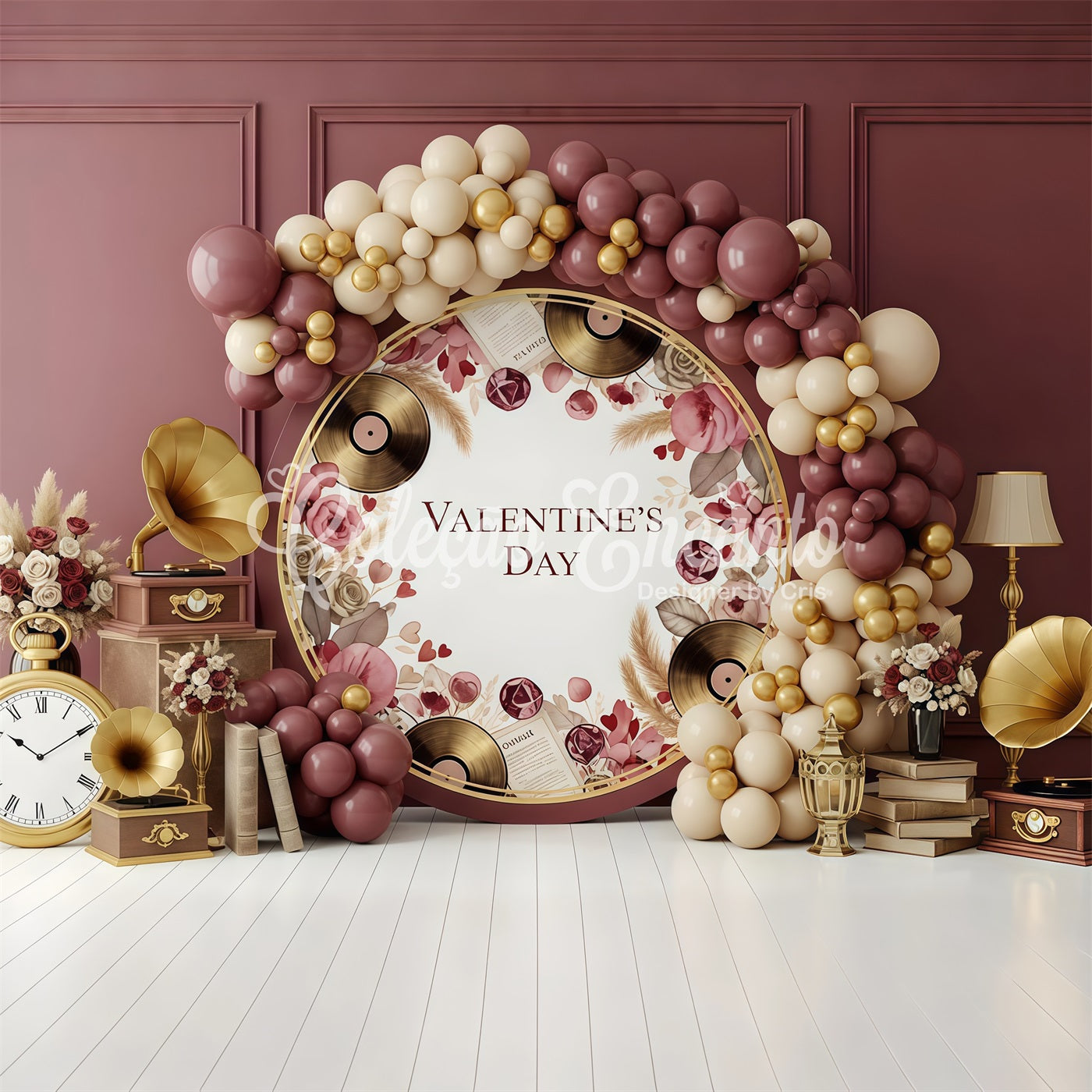 Toile de fond Romantique Composition de Roses et Vinyles Vintage Par Magali
