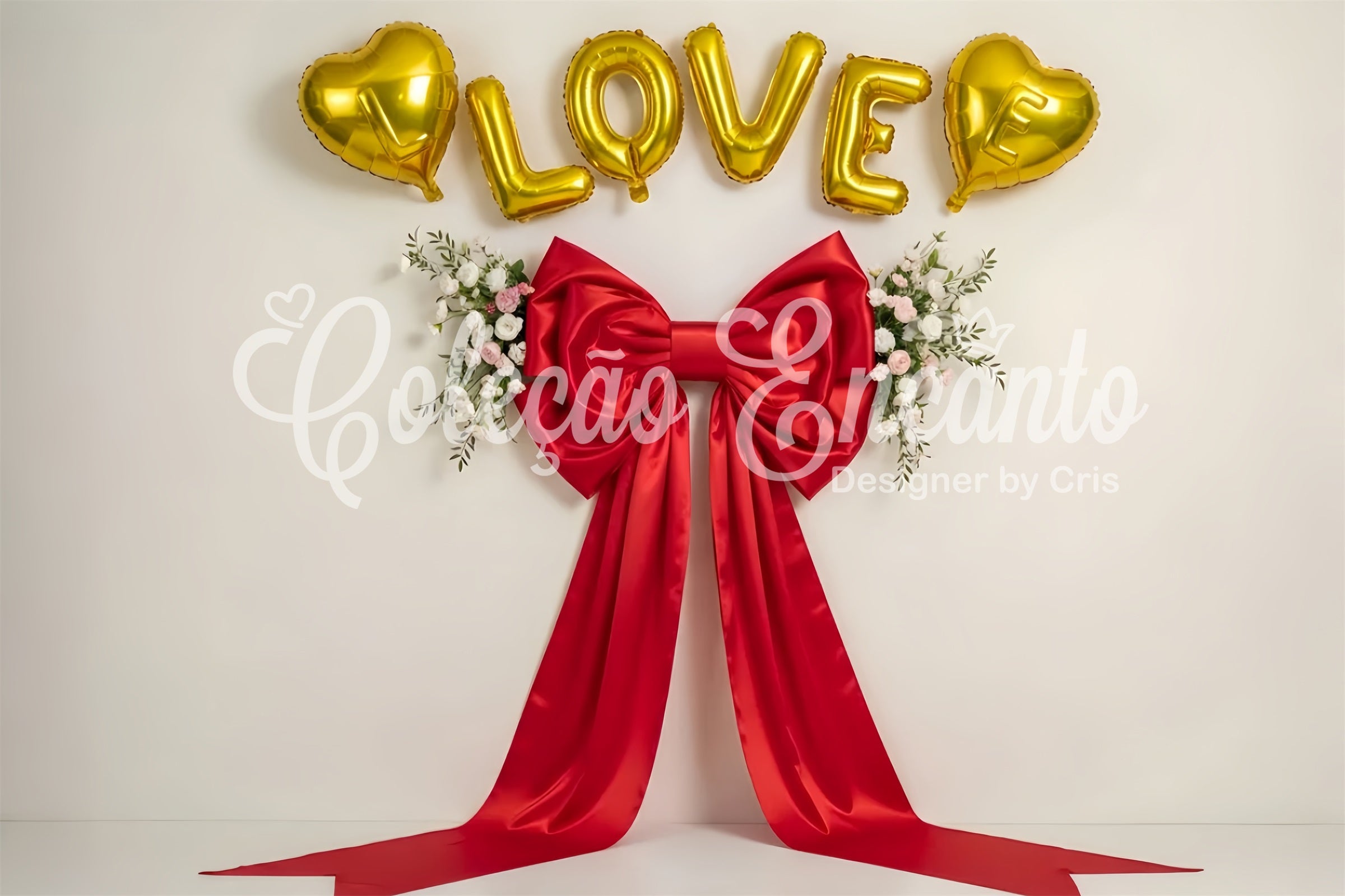 Toile de fond Saint Valentin Cœurs Dorés et Ruban Rouge Par Magali