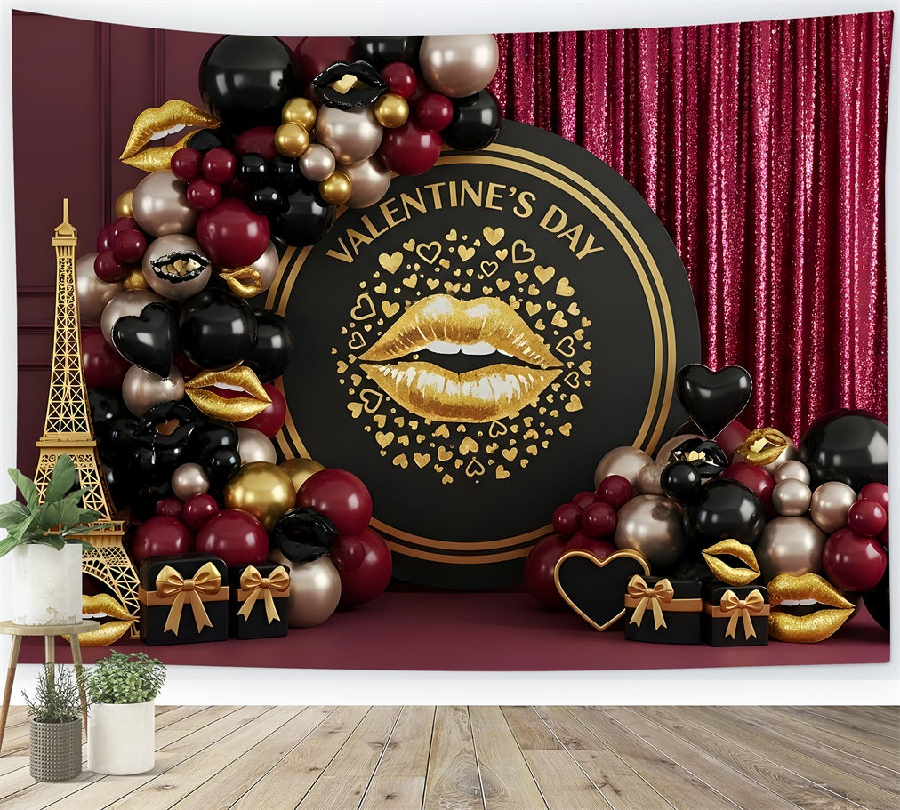 Fond Photo St Valentin Décor Glamour Noir et Or Baiser Par Magali