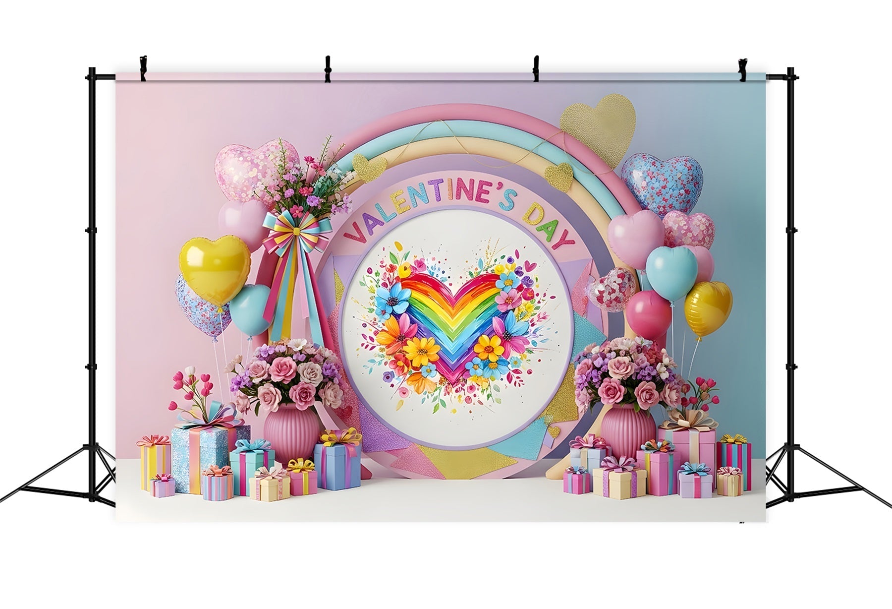 Fond Photo de Saint Valentin Cœur Floral Arc-en-Ciel Par Magali