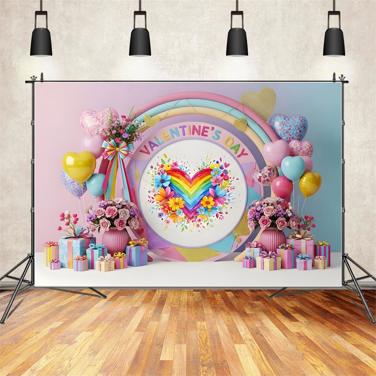 Fond Photo de Saint Valentin Cœur Floral Arc-en-Ciel Par Magali