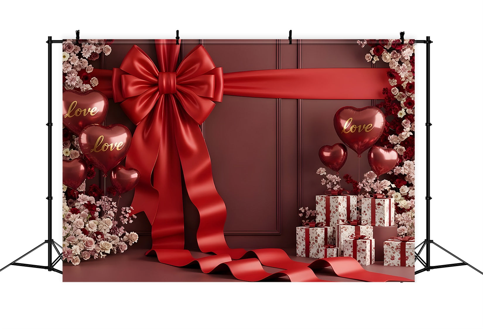 Toile de fond St Valentin Cadeau de Roses au Ruban Carmin Par Magali