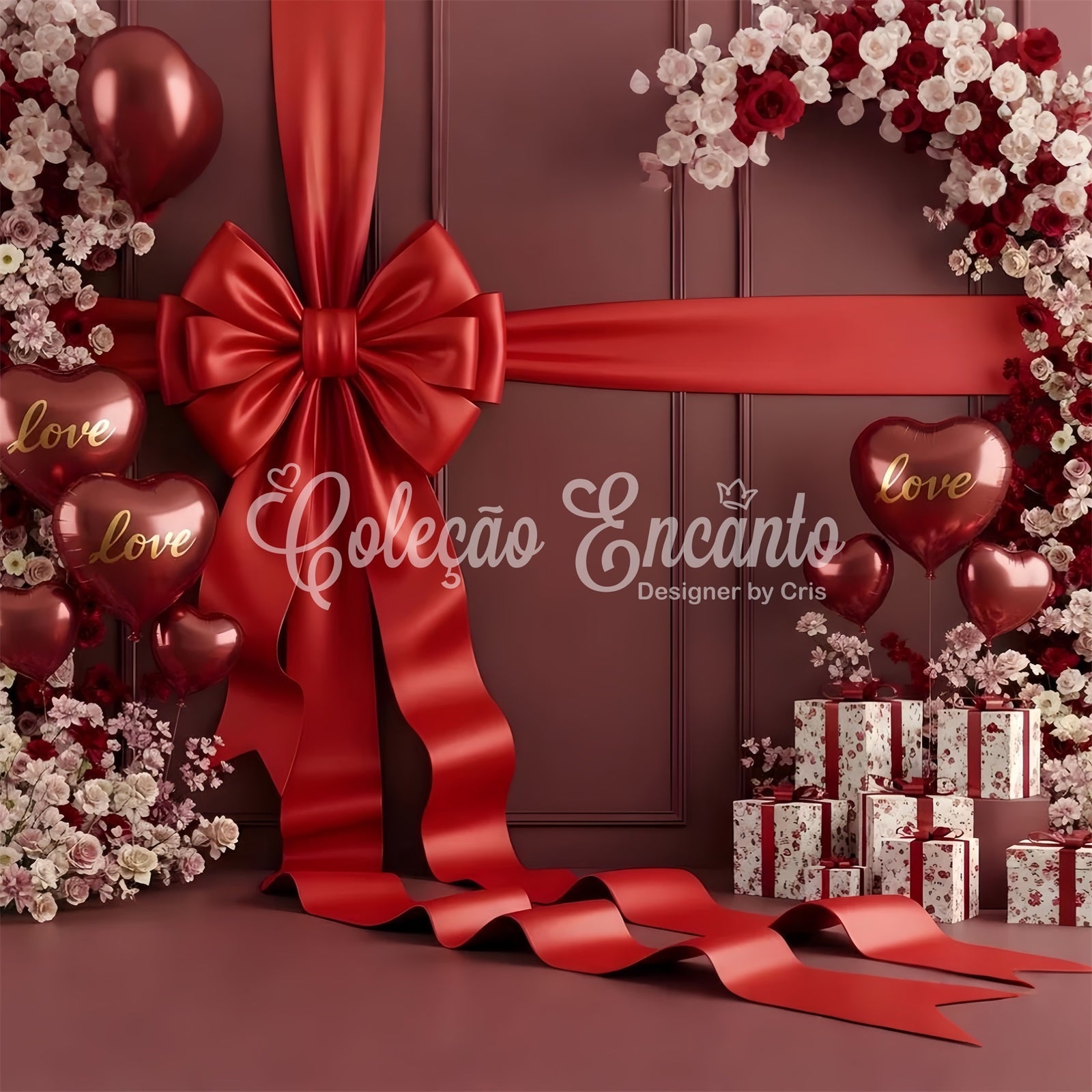 Toile de fond St Valentin Cadeau de Roses au Ruban Carmin Par Magali