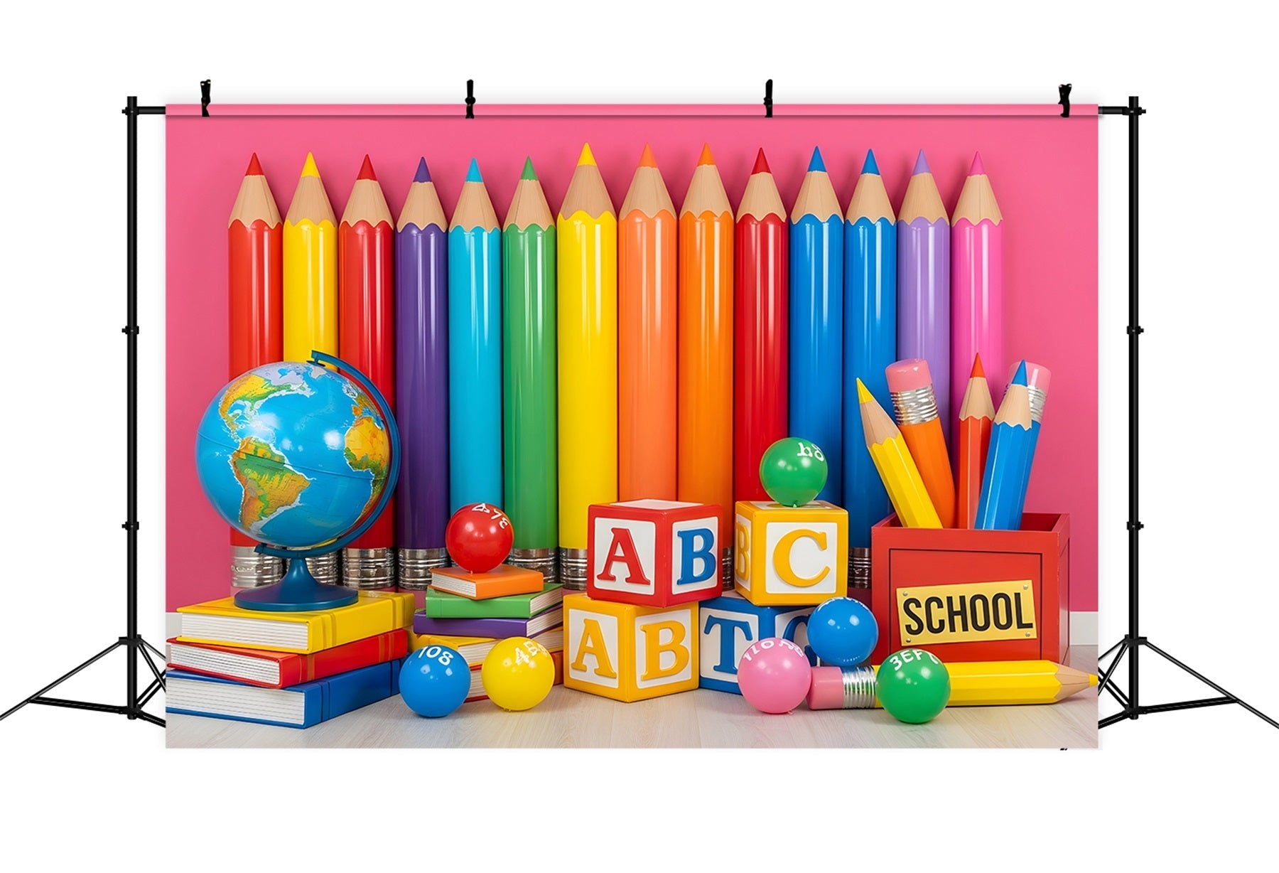 Fond photo Classe Décor Éducatif Crayons Arc-en-Ciel Par Magali