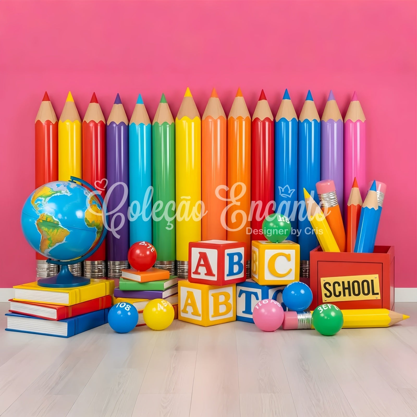 Fond photo Classe Décor Éducatif Crayons Arc-en-Ciel Par Magali