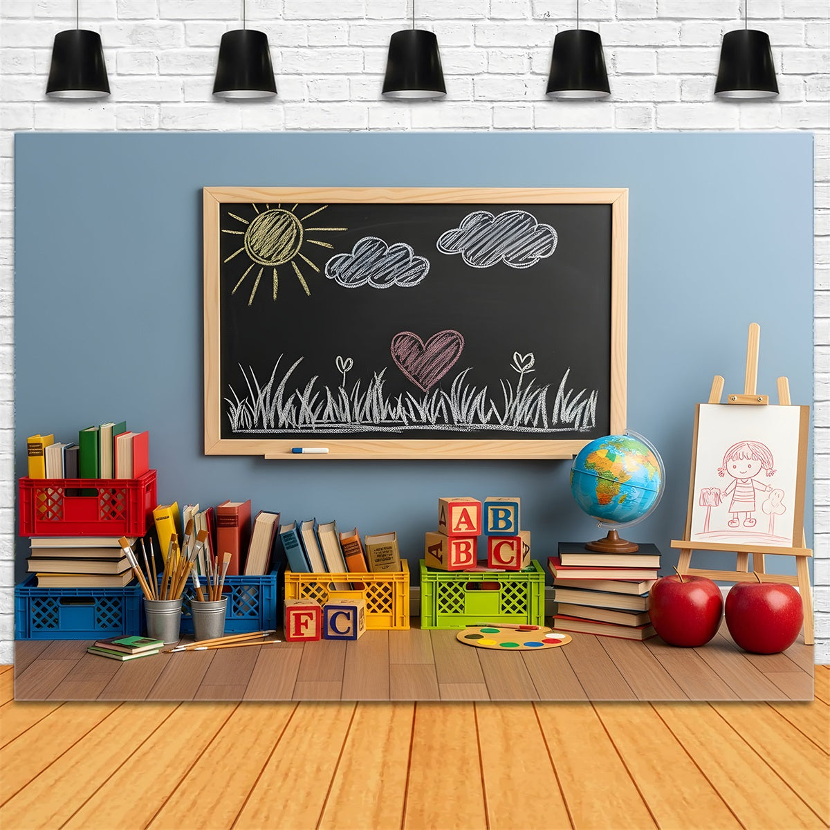 Toile de fond Rentrée Scolaire Dessin Tableau Noir Ensoleillé Par Magali