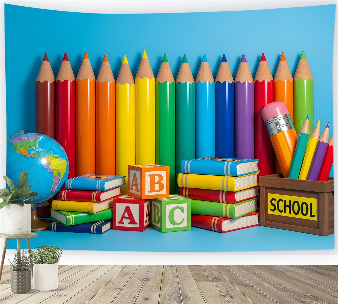 Toile de fond Rentrée des Classes Mur de Crayons Colorés Par Magali
