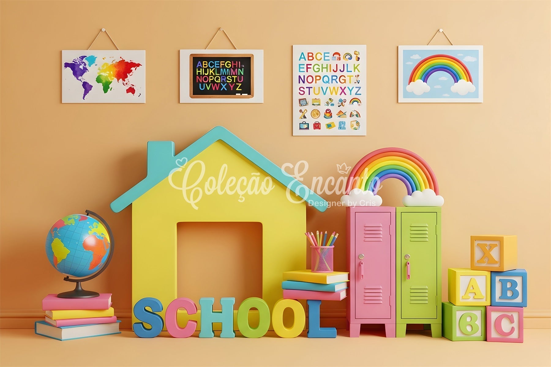 Fond Photo Ecole Maison de Classe Colorée Par Magali