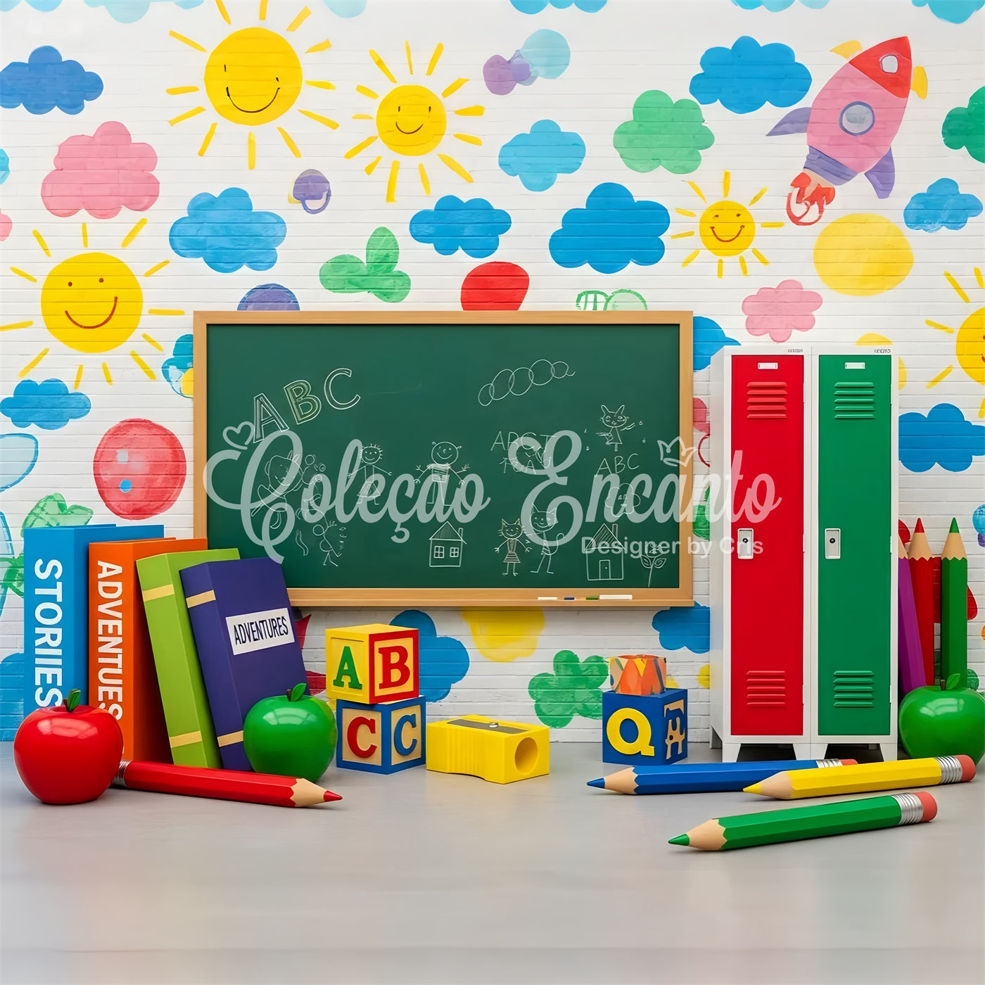 Toile de fond Rentrée Scolaire Mur de Gribouillis Colorés sur Tableau Noir Par Magali