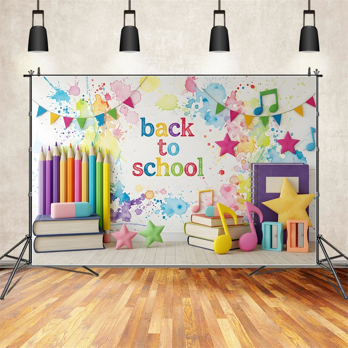 Fond Photo Rentrée Scolaire Salle de Classe Arc-en-Ciel Éclaboussures de Peinture Par Magali