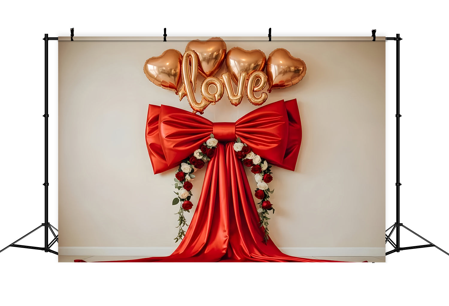 Fond Photo Saint Valentin Cœurs Fleuris avec Nœud Satin Rouge Par Magali