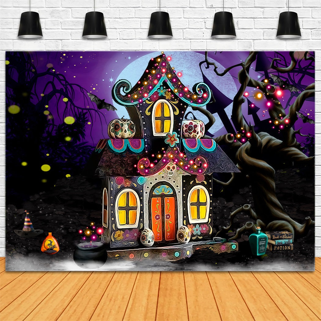 Toile de fond Nouveau-né Lueur Cottage Bonbons Hanté Fantaisie Par Magali