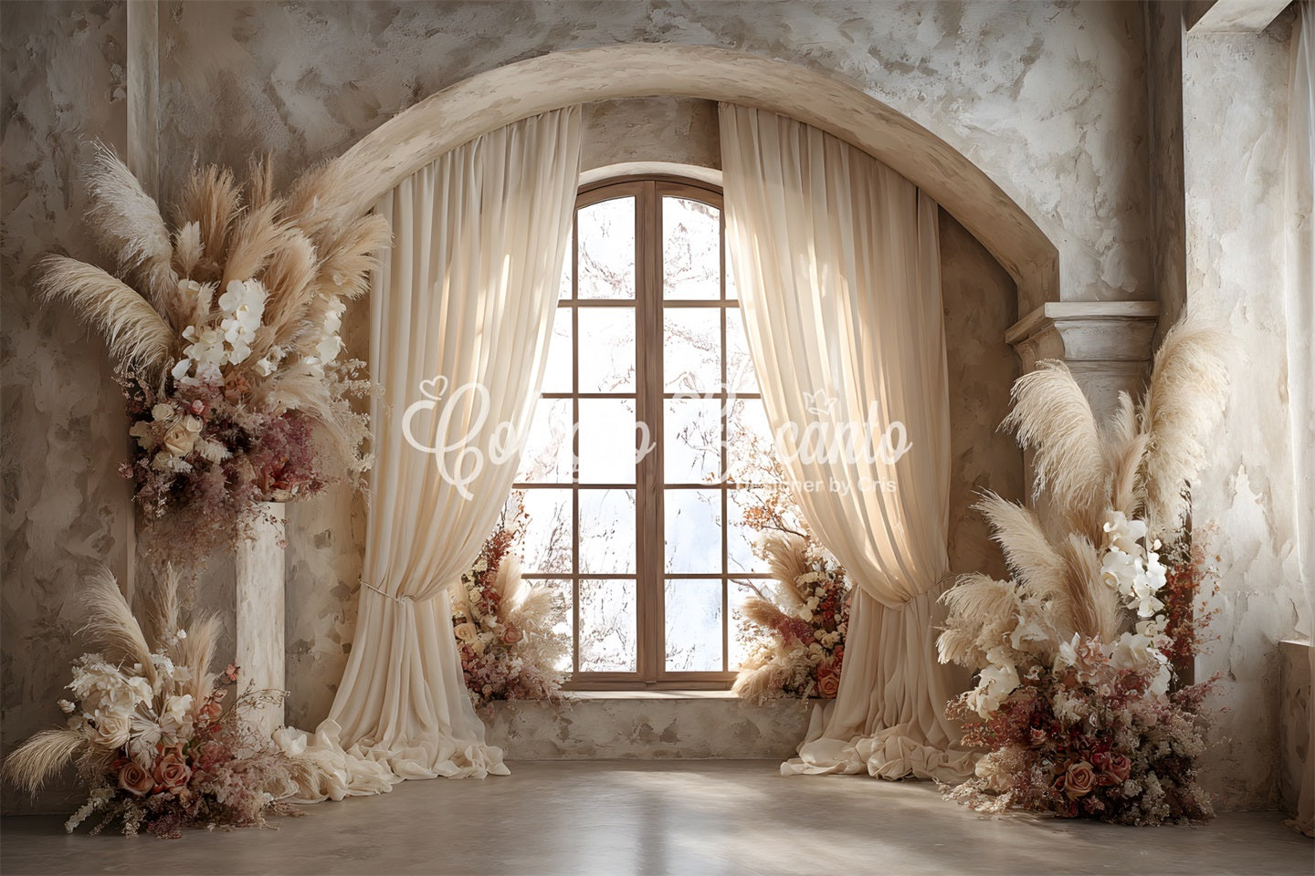 Toile de fond Fête des Mères Fenêtre Pampas Florales Bohème Par Magali