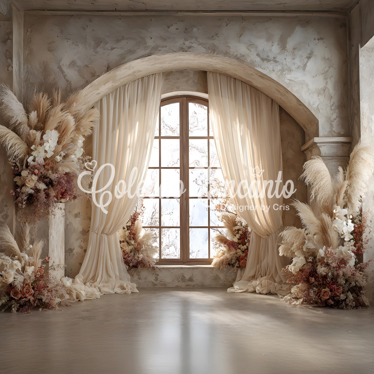 Toile de fond Fête des Mères Fenêtre Pampas Florales Bohème Par Magali