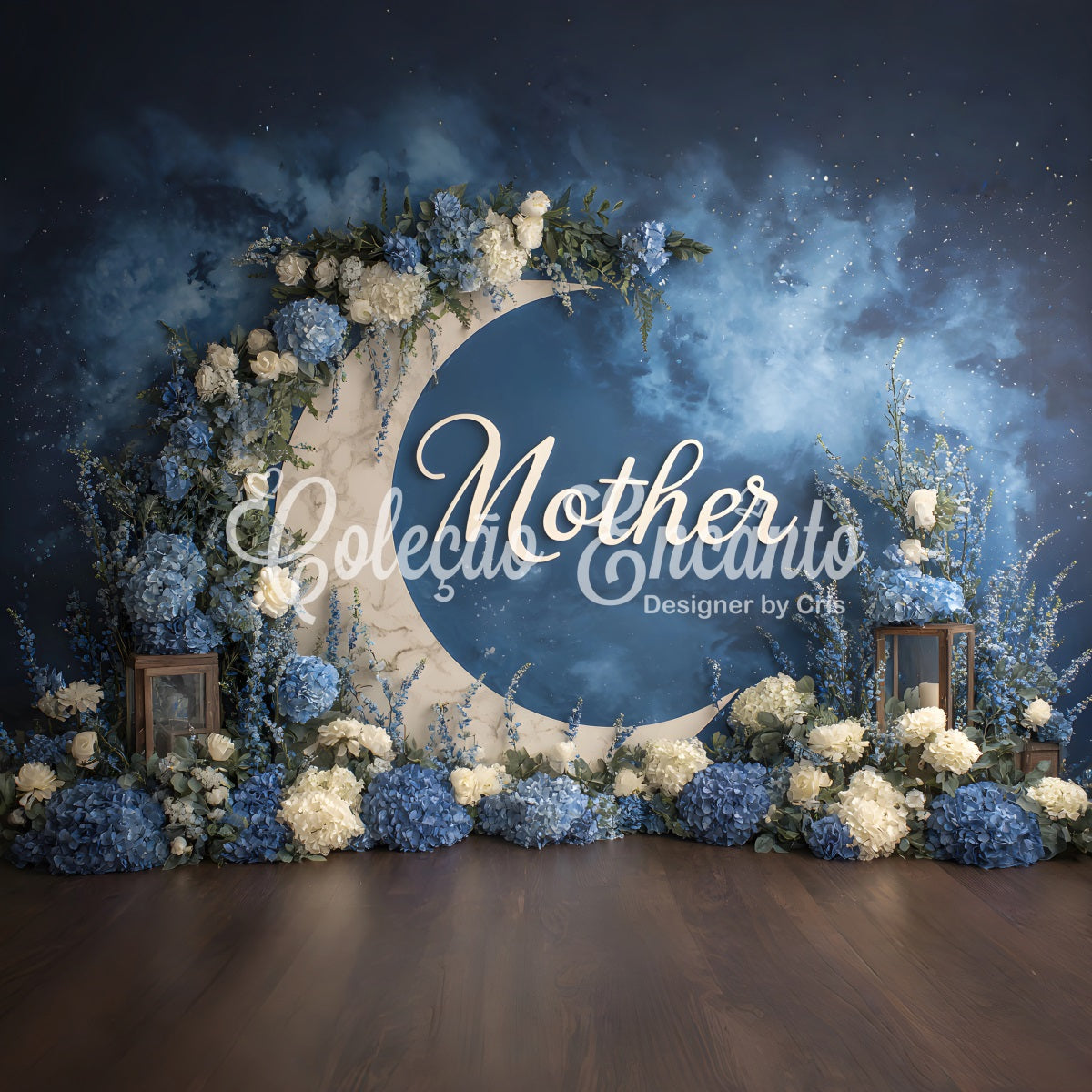 Toile de fond Fête des Mères Arche Lune Florale Bleue Par Magali
