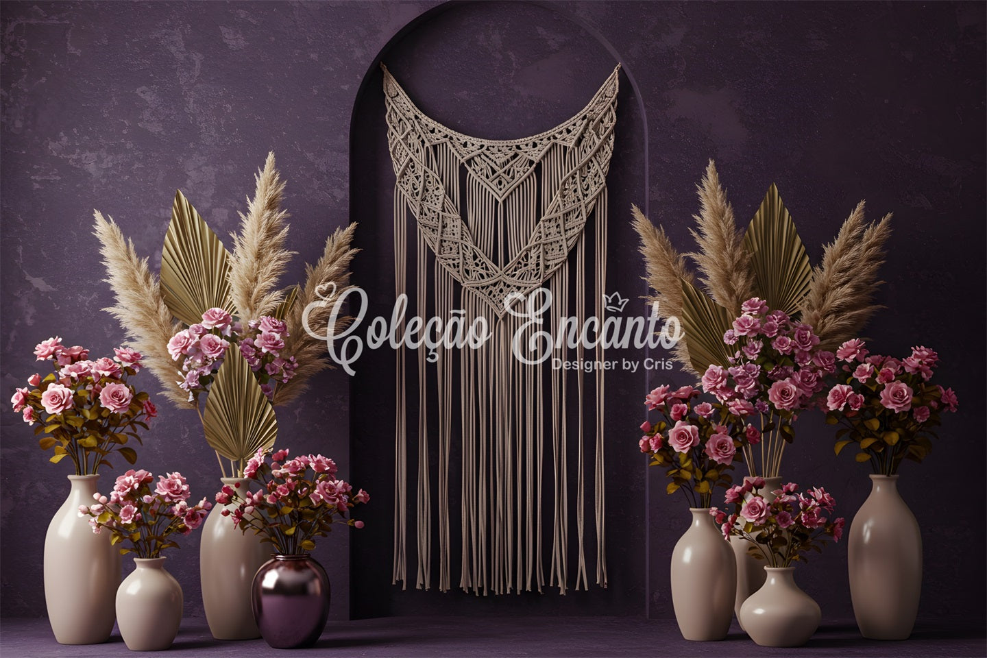 Toile de fond Studio Fête des Mères Mur Macramé Floral Violet Par Magali