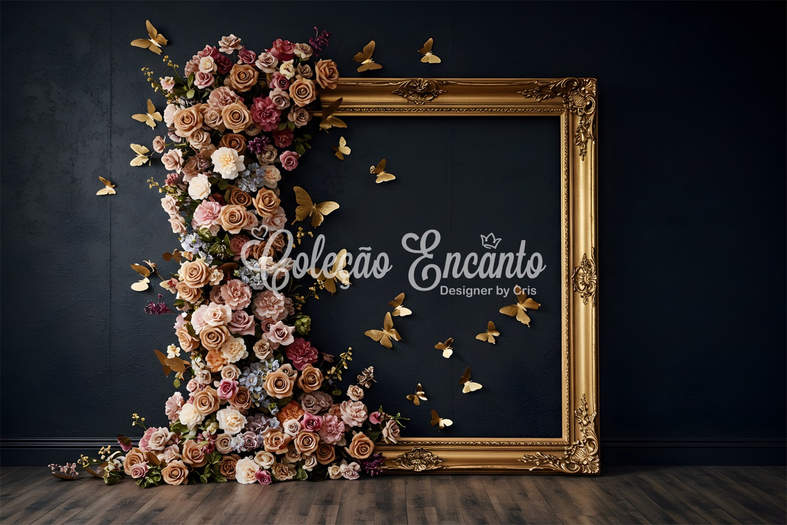 Fond Studio Fête des Mères Cadre Doré Papillons Floraux Par Magali