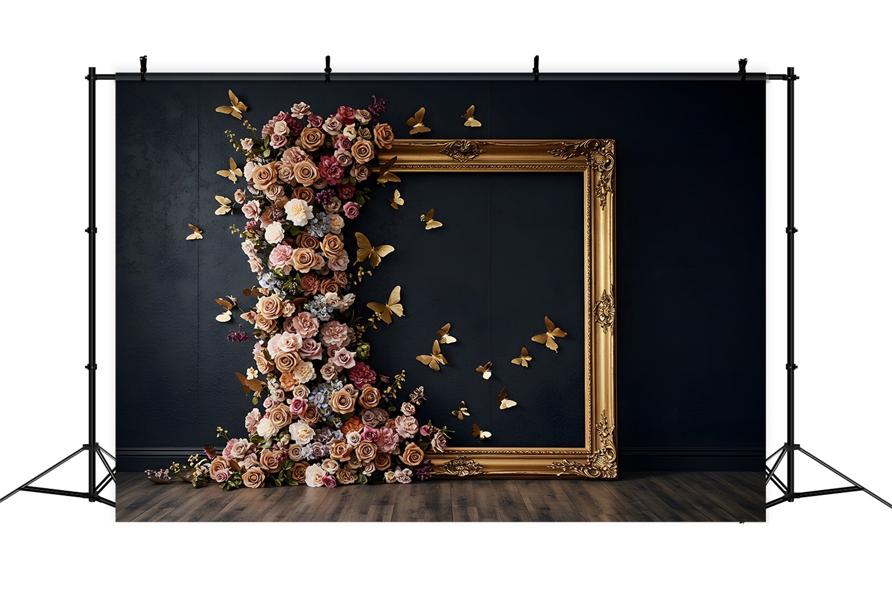 Fond Studio Fête des Mères Cadre Doré Papillons Floraux Par Magali