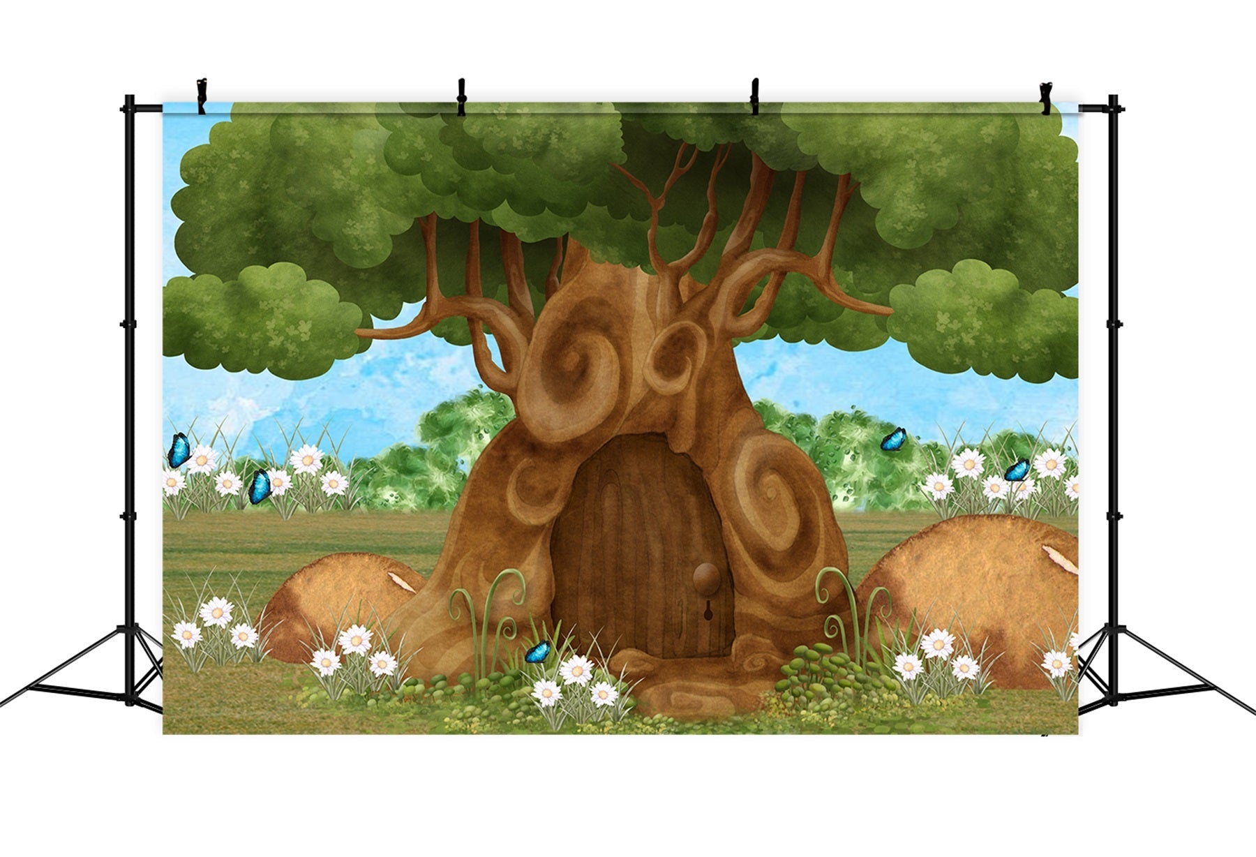 Fond Studio Nouveau-né Porte Arbre Enchanté Jardin Marguerites Par Magali