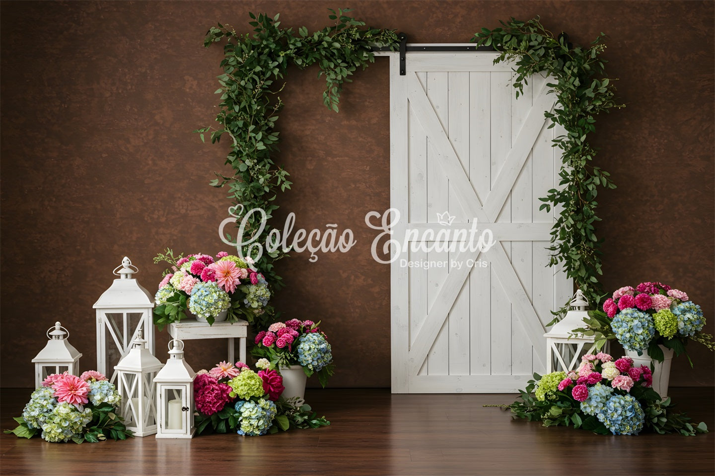 Toile de fond Fête des Mères Mur Marron Porte Blanche Florale Par Magali