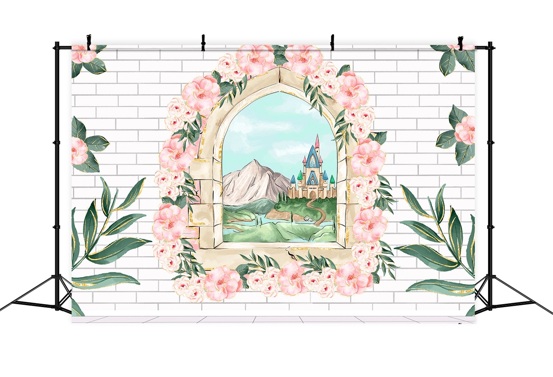 Toile de fond Nouveau-né Fenêtre Florale Mur Brique Par Magali
