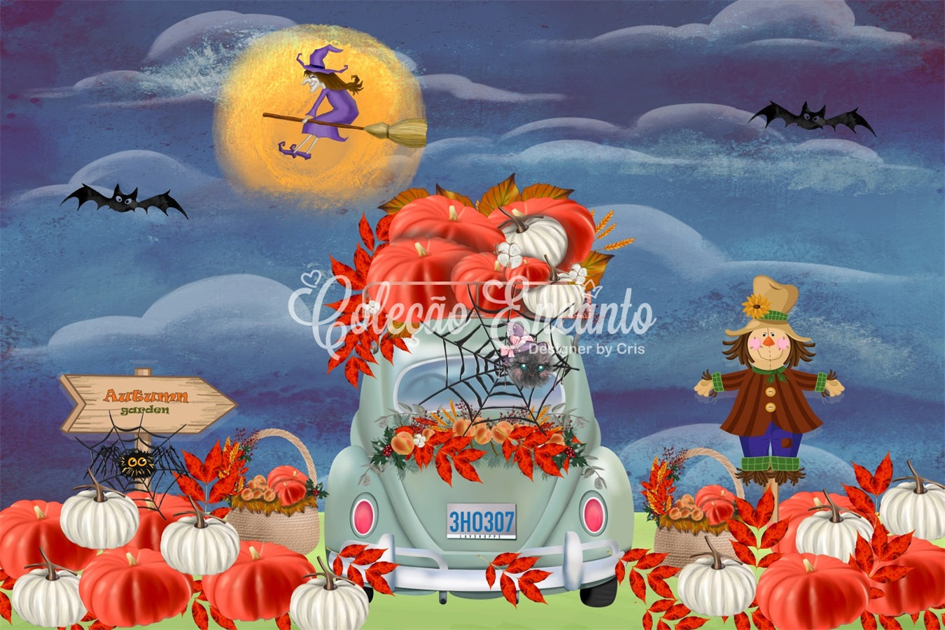 Toile de fond Photo Nouveau-né Voiture Citrouille Automne Lune Des Moissons Par Magali