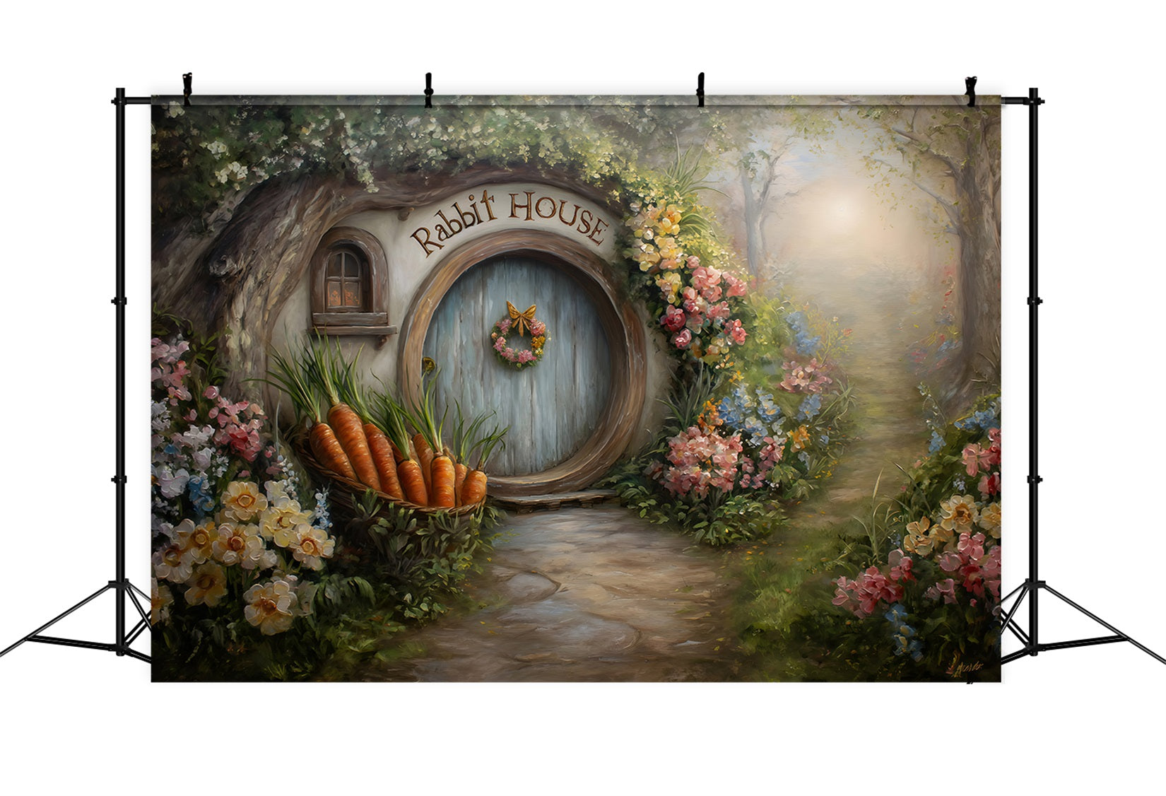 Fond Studio Pâques Porte Hobbit Fleurs Carottes Par Magali