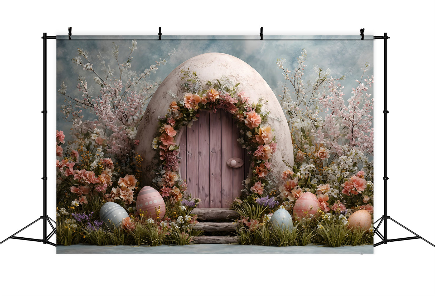 Toile de fond Photo Pâques Porte Rose Fleurs Œufs Par Magali